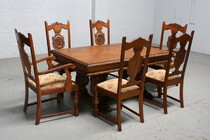 Table +  6 chairs Breughel style Belgium Oak 1920