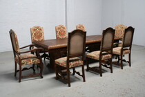 Breughel style Very large table + 8 chairs