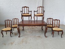 Table +  6 chairs Country French Belgium Oak 1900