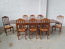 Table +  8 chairs Country French Belgium Oak 1940