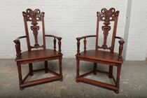 Armchairs (pair) Gothic France Walnut 1890