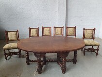 Table +  6 chairs Jacobean  Belgium Oak 1920