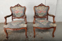 Armchairs (pair) Louis XV France Walnut 1890