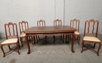 Table + chairs Louis XV (Country French) Belgium Oak 1920