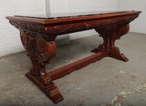Writing table + armchair Renaissance Belgium Oak 1900