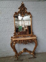 Console + mirror Rococo Italy Wood 1960