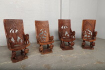 4 Armchairs African Africa Wood 1920