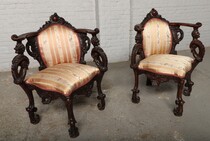 Corner Chairs Black Forest France Walnut 1850