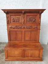 Hall Bench Breughel style Belgium Oak 1900