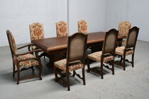 Very large table + 8 chairs Breughel style Belgium Oak 1920