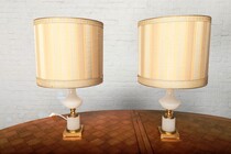 Table lamps (pair) Empire Belgium Bronze & Glass (Opaline) 1970