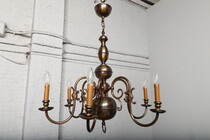 Chandelier Flemish style Belgium Brass 1920