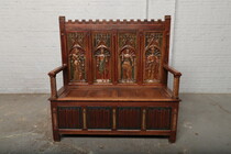 Hall bench Gothic Belgium Oak 1890