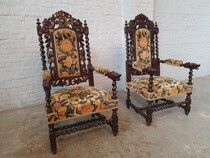 Hunting style Armchairs (pair)