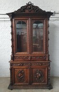 Bookcase (Monumental) Hunting style France Oak 1890