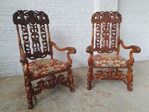 Armchairs (Tapestry) Jacobean  Belgium Walnut 1920