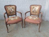 Armchair (Tapestry) Louis XV Belgium Walnut 1920