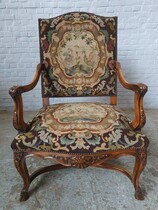 Armchair (Tapestry) Louis XV Belgium Walnut 1920