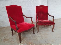 Armchairs (pair) Louis XV Belgium Walnut 1900