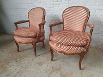 Armchairs (pair) Louis XV France Walnut 1920