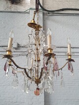 Chandelier (colored glass) Louis XV Belgium Bronze 1920