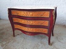 Chest of Drawers (marble top) Louis XV France Rosewood/Bronze 1950