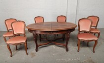 Oval Table + chairs Louis XV (Country French) Belgium Oak 1920