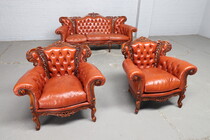 Sofa set Louis XV (Rococo) Italy Walnut (leather) 1950