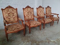 Set of 4 Armchairs Louis XV France Walnut 1890