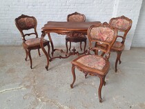 Table +  4 chairs Louis XV France Walnut 1880