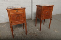 Nightstands (Pair) Louis XVI Belgium Oak/Marble 1920