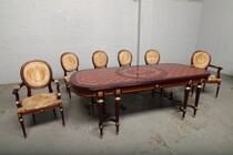 Table + chairs Louis XVI France Walnut/Bronze 1950