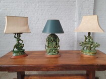 3 Table lamps Oriental France Pottery 1960