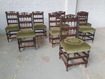 8 Chairs Renaissance Belgium Walnut 1890