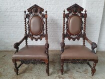 Armchairs (pair) Renaissance France Walnut 1890