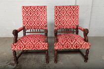 Armchairs (pair) Renaissance Belgium Walnut 1890