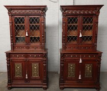 Bookcases (Pair) Renaissance Belgium Oak/ Brass 1900