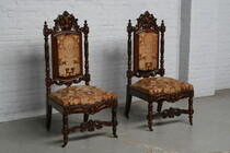 Chairs (Pair) Renaissance Belgium Mahogany 1870