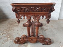 Dolphine writing table Renaissance Belgium Oak 1890