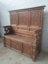 Hall Bench Renaissance Belgium Oak 1900