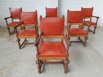 Set of 6 Armchairs Renaissance Belgium Oak 1900