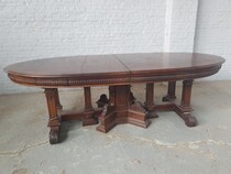 Table + 12 Chairs Renaissance France Walnut 1890