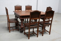 Table +  6 chairs Renaissance Belgium Walnut 1900