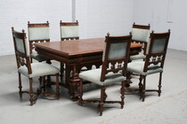 Table +  6 chairs Renaissance Belgium Walnut 1890