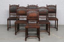 Table + chairs Renaissance France Walnut 1890