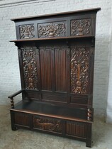 Hall Bench Renaissance/Gothic Belgium Oak 1900