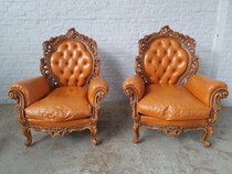 Armchairs (pair) Rococo Italy Walnut (leather) 1950