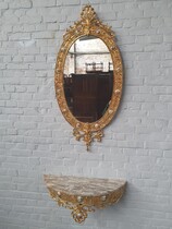 Console + mirror Rococo France (Limoges) Bronze/Porcelain 1960