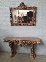Console + mirror Rococo Italy Wood 1960