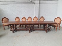 Large table + 12 chairs Rococo Belgium Walnut 1940